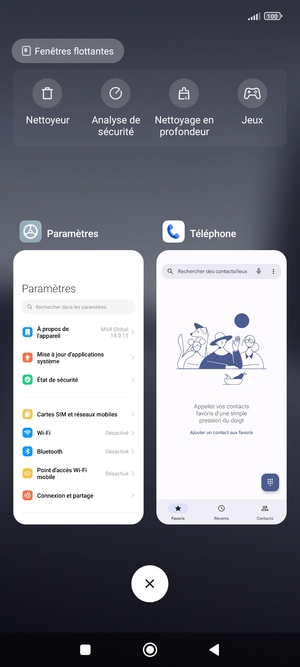 Sélectionnez l'icône Supprimer pour fermer toutes les applis en cours d'exécution