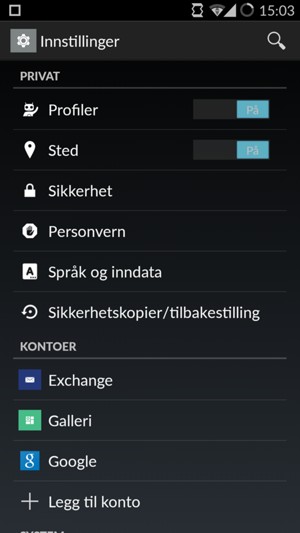 Bla til og velg Sikkerhetskopier/tilbakestilling