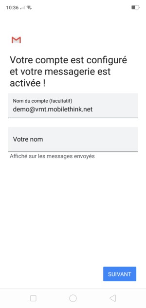 Donnez un nom à votre compte et saisissez votre nom. Sélectionnez SUIVANT