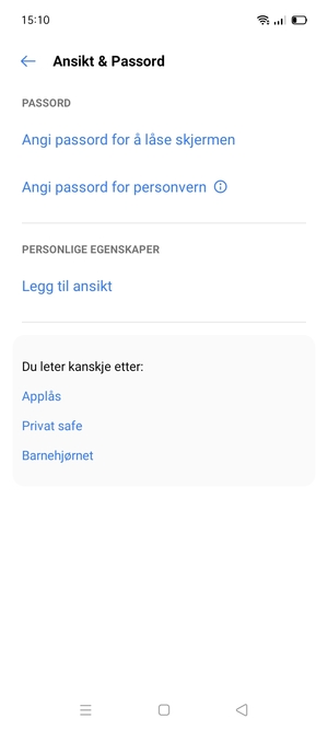 Velg Angi passord for å låse skjermen