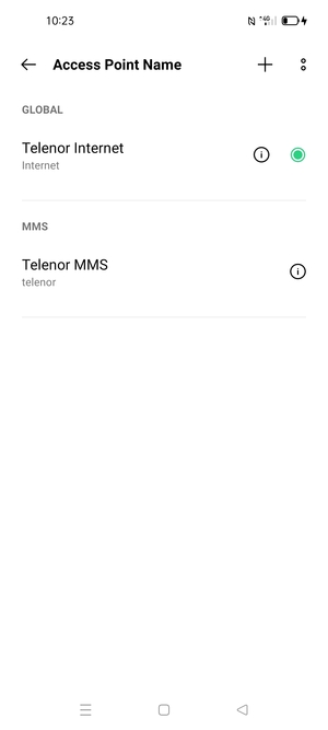 Select the Internet access point