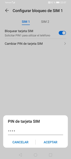Introduzca su Antiguo PIN de tarjeta SIM y seleccione ACEPTAR