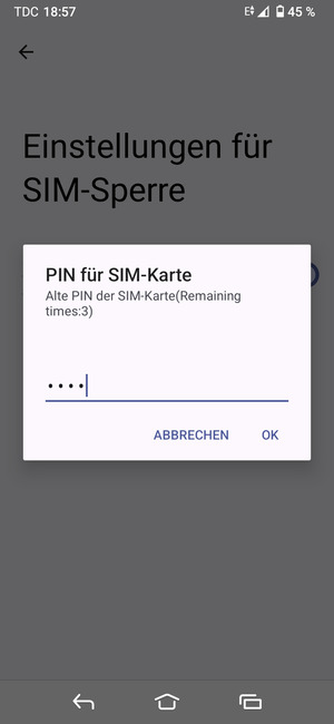 Geben Sie Ihre Alte PIN der SIM-Karte ein und wählen Sie OK