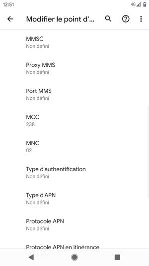 Faites défiler vers le bas et saisissez les informations MMS