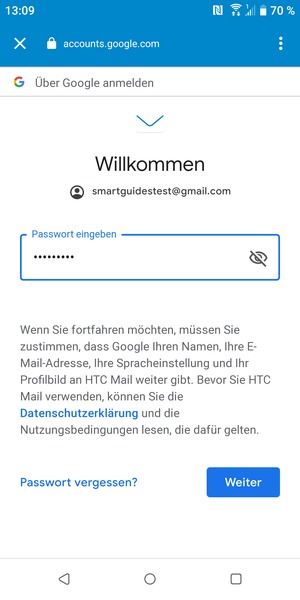 Geben Sie Ihre Passwort ein und wählen Sie Weiter