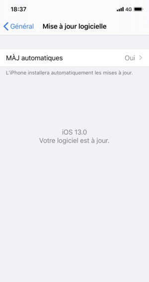 Si votre iPhone est à jour, vous verrez l'écran suivant.