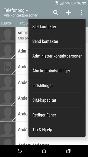 Vælg Administrer kontaktpersoner
