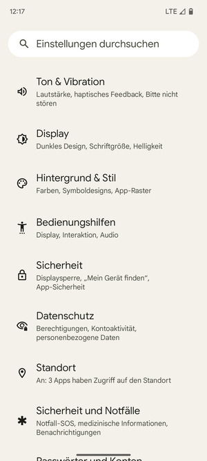 Scrollen Sie und wählen Sie Sicherheit
