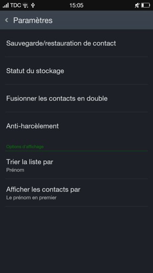 Sélectionnez Sauvegarde/restauration de contact