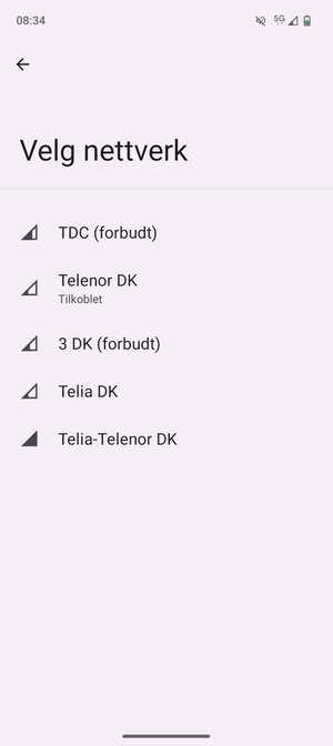 Velg en nettverksoperatør fra listen