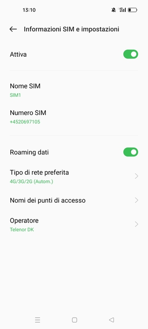 Attiva o disattiva Roaming dati