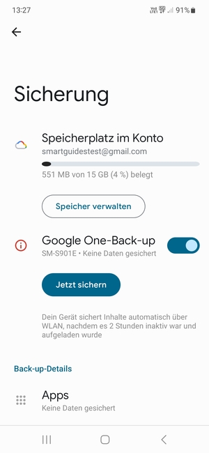 Wählen Sie Speicherplatz im Konto