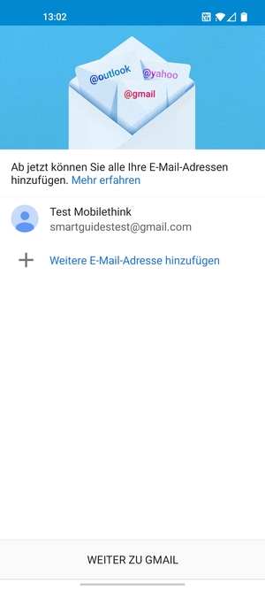 Wählen Sie WEITER ZU GMAIL