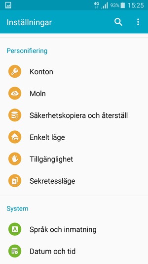 Scrolla till och välj Konton