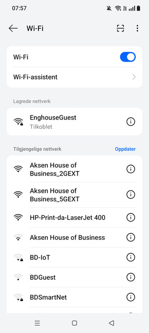 Du er nå koblet til Wi-Fi-nettverket
