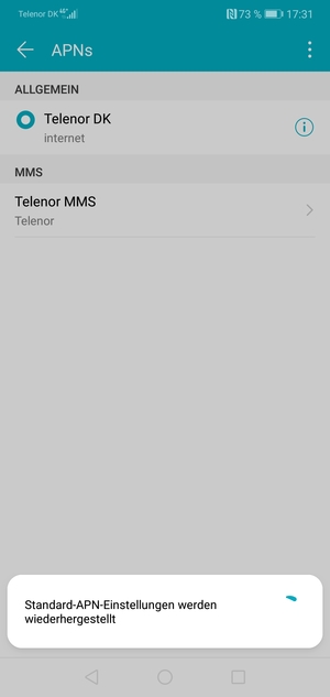 Ihr Handy wird auf Standard-Einstellungen für Internet und MMS zurückgestellt