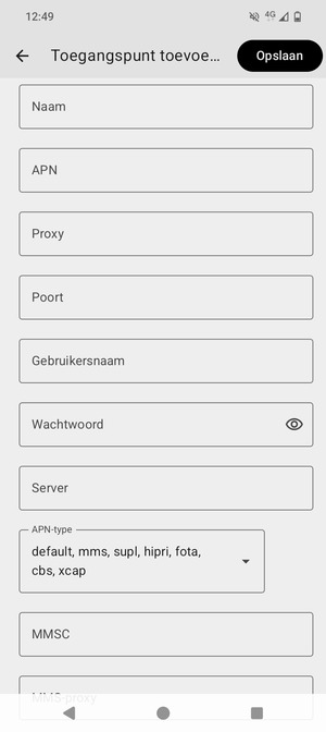 Scroll naar en selecteer APN-type