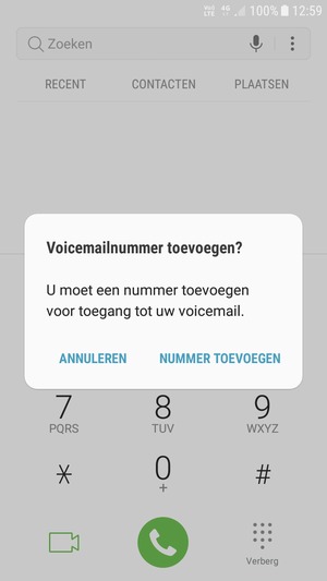 Als uw voicemail niet geïnstalleerd is, selecteert u NUMMER TOEVOEGEN