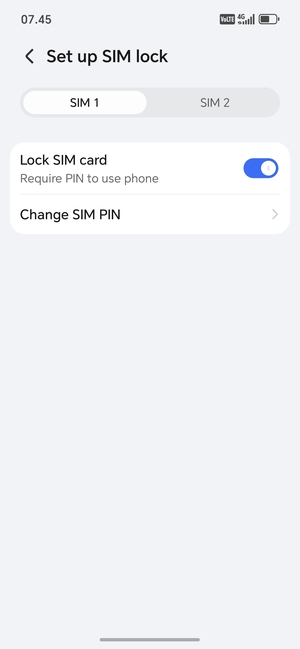 Select SIM 1 or SIM 2 and select Change SIM PIN