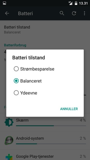 Vælg Strømbesparelse