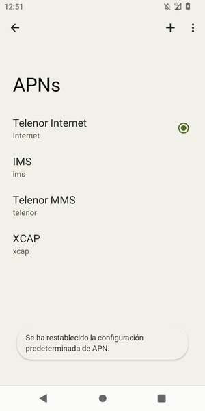 El teléfono se reiniciará con la configuración predeterminada de Internet y MMS