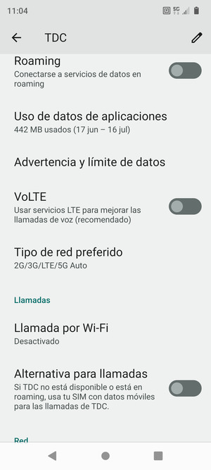 Desplácese y seleccione Tipo de red preferido