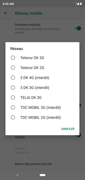 Sélectionnez un opérateur réseau dans la liste