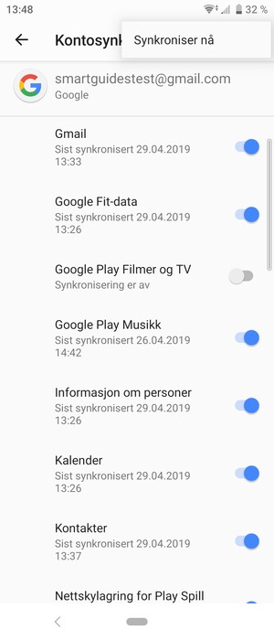 Velg Synkroniser nå