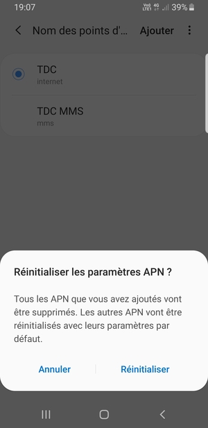 Sélectionnez Réinitialiser