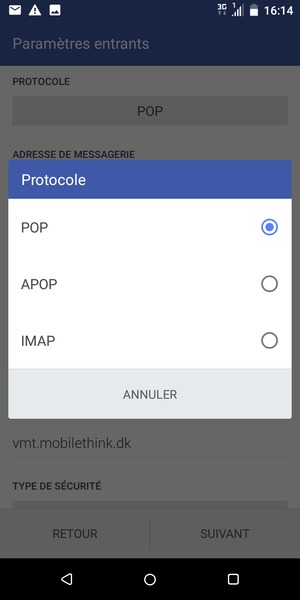 Sélectionnez POP  ou IMAP 