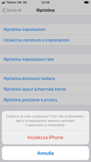 Seleziona Inizializza iPhone