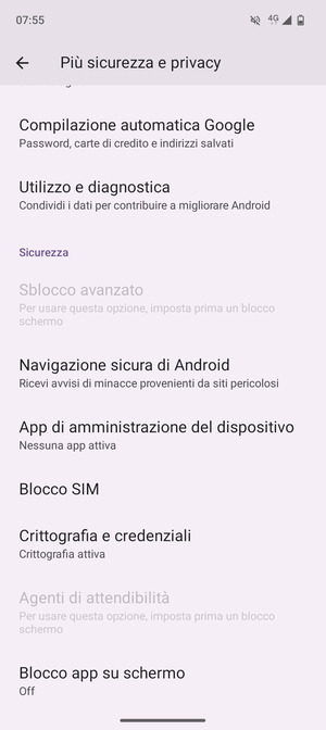 Scorri e seleziona Blocco SIM