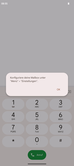 Falls Ihre Voicemail nicht eingerichtet ist, wählen Sie OK