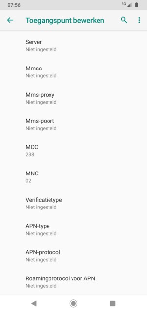 Scroll naar beneden en voer mms-gegevens in
