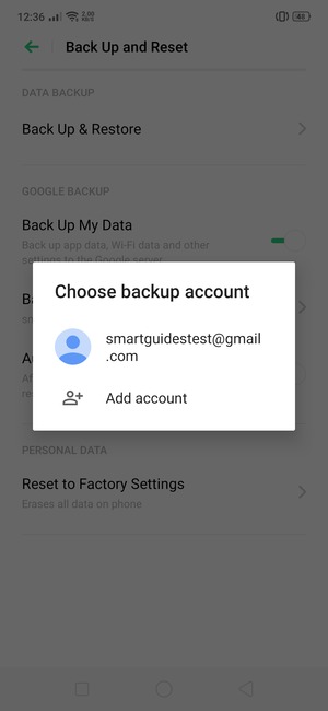 Select your backup account