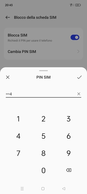 Inserisci PIN attuale per questa scheda SIM e seleziona OK