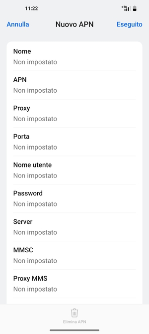 Inserisci le informazioni di Internet
