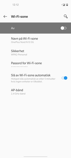 Velg Passord for Wi-Fi-sone