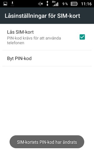 Din PIN-kod för SIM-kort har bytts