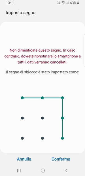 Disegna nuovamente la sequenza di sblocco e seleziona Conferma