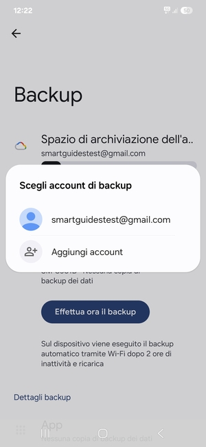 Seleziona il tuo account di backup
