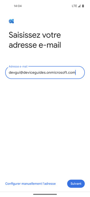 Saisissez votre adresse e-mail et sélectionnez Configurer manuellement l'adresse