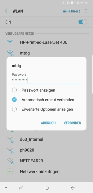 Geben Sie das WLAN-Passwort ein und wählen Sie VERBINDEN