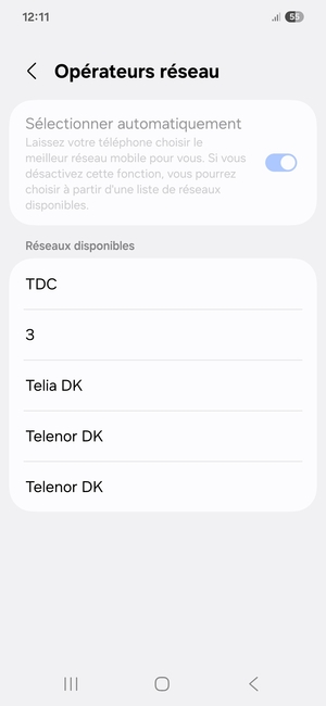 Sélectionnez un opérateur réseau dans la liste