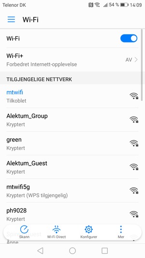 Du er nå koblet til Wi-Fi-nettverket