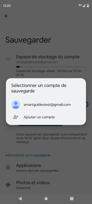 Sélectionnez votre compte de sauvegarde