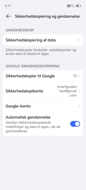 Vælg Sikkerhedskopikonto
