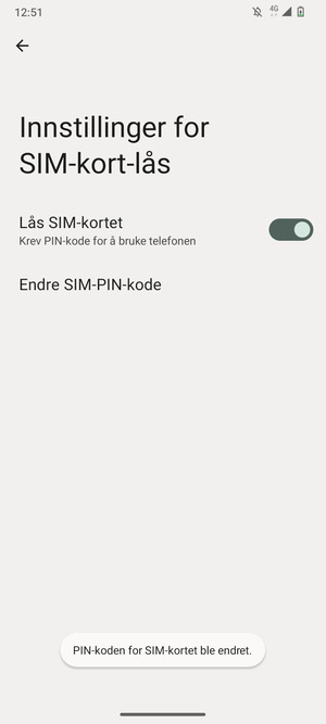 Din PIN-kode for SIM-kort er endret