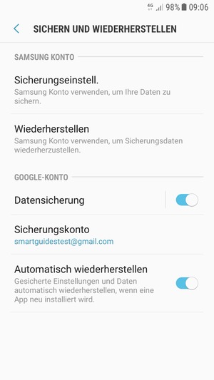 Wählen Sie Sicherungskonto