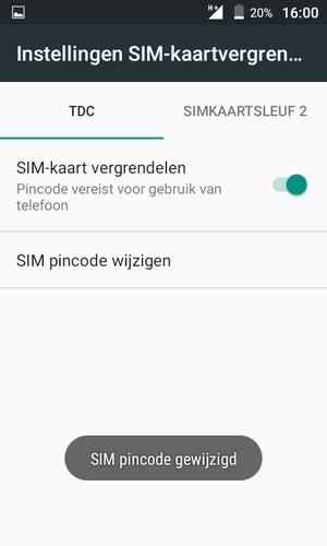 Uw SIM pincode is gewijzigd
